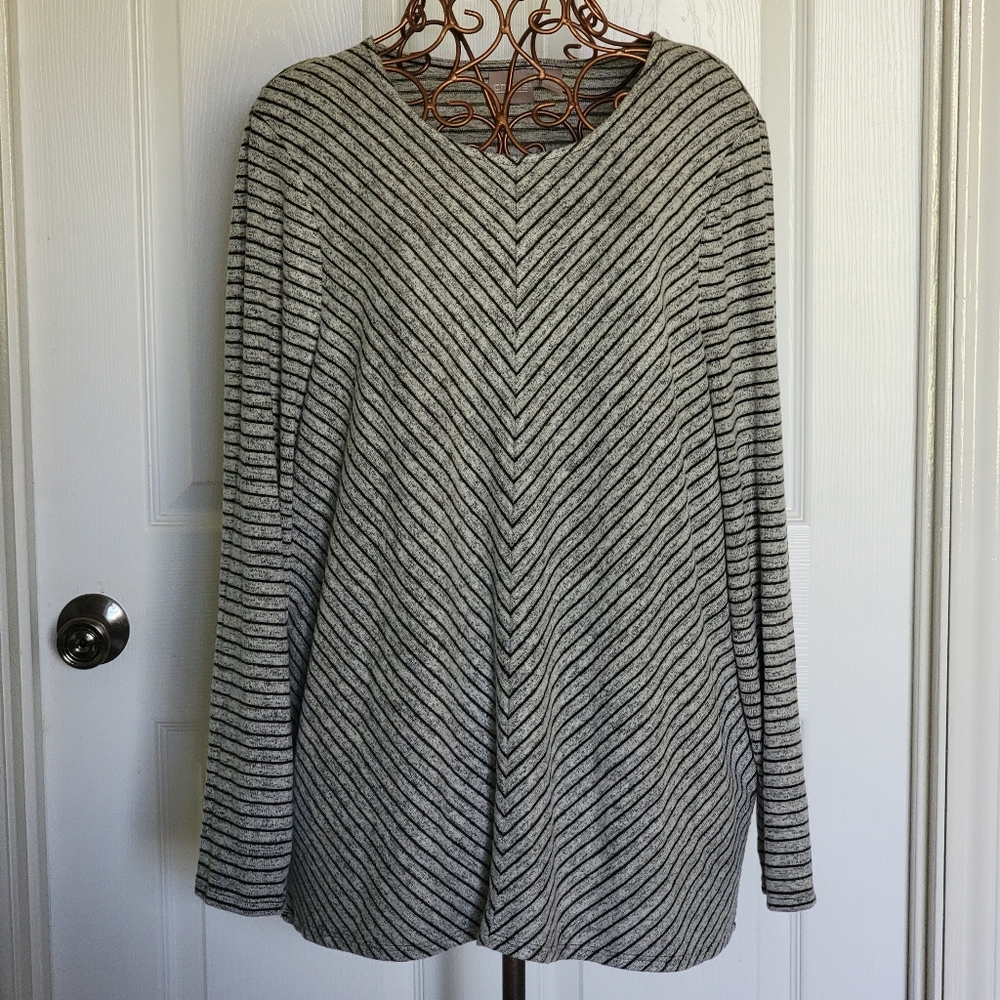 Chico's Gray with Black Stripes Pullover Top Women's Size 3 (Size 16)